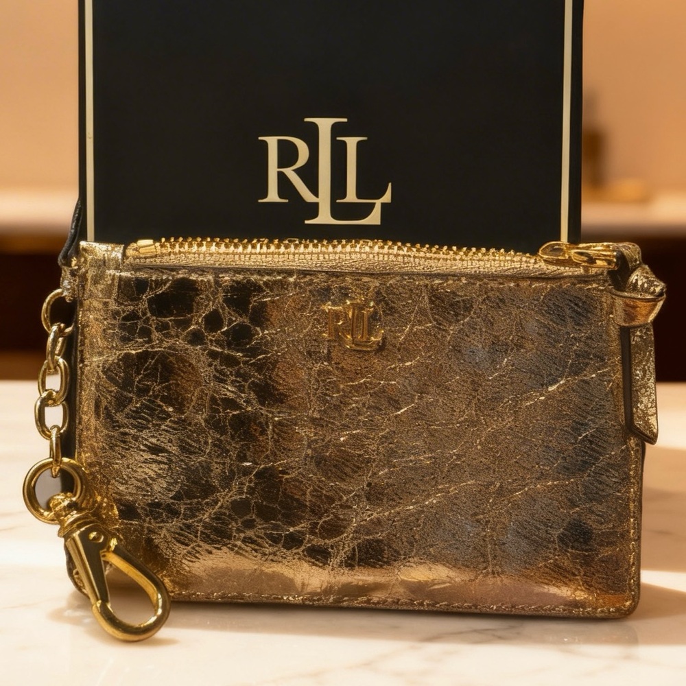 Ralph Lauren Metallic Gold Card Case with Chain - Picture 3 of 9